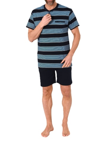NORMANN Kurzarm Schlafanzug Pyjama Shorty Streifen in blau