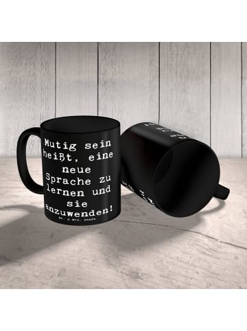 Mr. & Mrs. Panda Tasse Sprachen Lernen und Anwenden mit Spruch in Schwarz