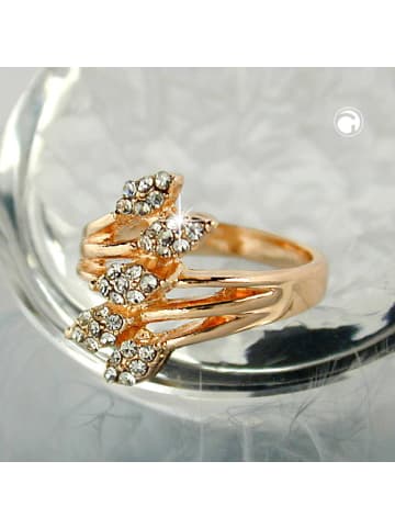 Gallay Ring 17mm Blütenranke rotvergoldet mit 5 Blättern mit Glassteinen Ringgröße 50 in gold