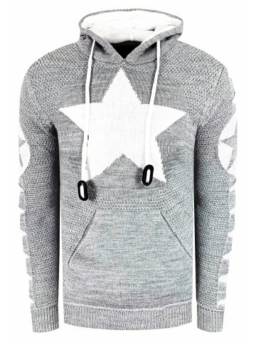 Rusty Neal Grobstrick Comic Kapuzen-Pullover in Grau / Weiß