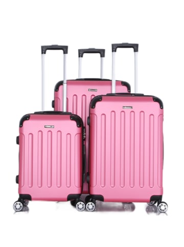 Cheffinger Reisekoffer Koffer 3 tlg Hartschale Trolley Set Kofferset Handgepäck in Rosa