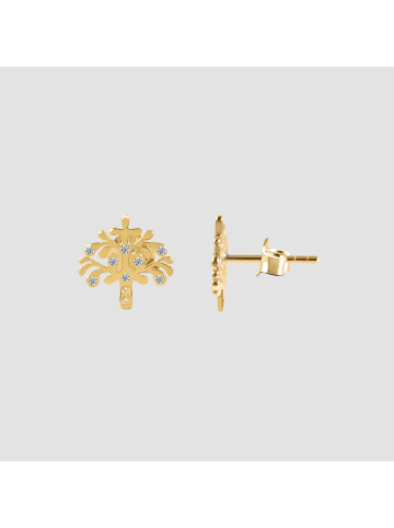 Adeliás Damen Ohrringe – Ohrstecker Lebensbaum aus 333 Gold mit Zirkonia in gold