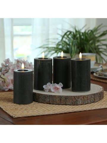 Adilina 4x LED Kerze LINA Echtwachs Rustik-Optik 7x11cm in schwarz