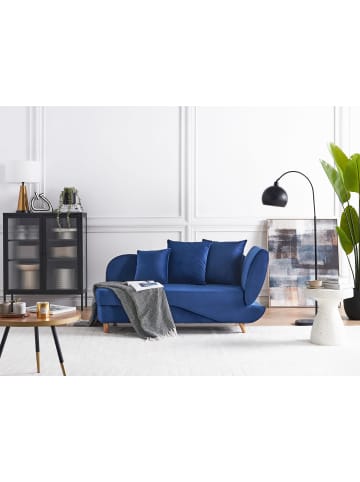Beliani Chaiselongue MERI in Blau/Heller Holzfarbton - (W) 155 x (H) 76 x (L) 69 cm