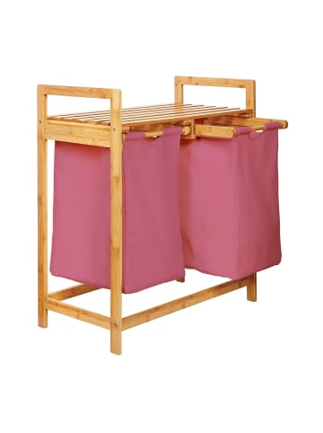 Lumaland Wäschekorb Bambus 73x64x33cm rosa 2 Wäschesäcke Rosa