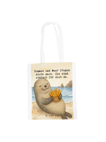 Mr. & Mrs. Panda Shopping Tasche Robbe Pommes Design mit Spruch in Weiß