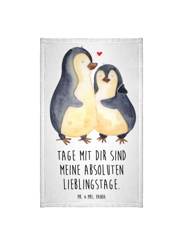 Mr. & Mrs. Panda Gäste Handtuch Pinguin umarmen mit Spruch in Weiß