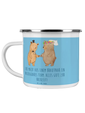 Mr. & Mrs. Panda Emaille Becher Unschlagbares Brautpaar mit Spruch in Sky Blue