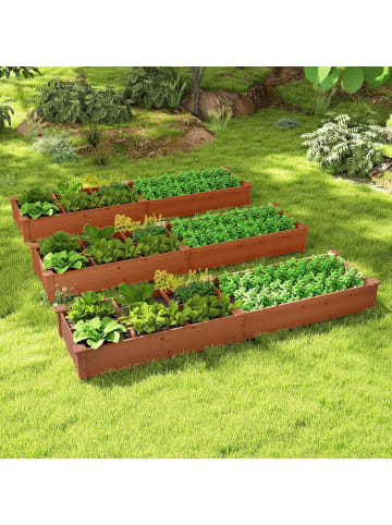 COSTWAY Gartenbeet mit 2 Pflanzkästen 228x62x25cm in Braun