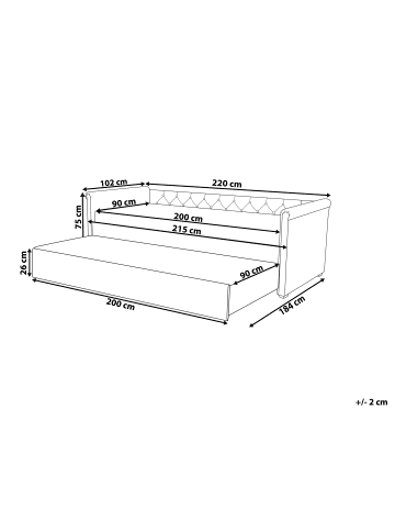 Beliani Tagesbett LIBOURNE in Grau - (W) 184 x (H) 75 x (L) 220 cm
