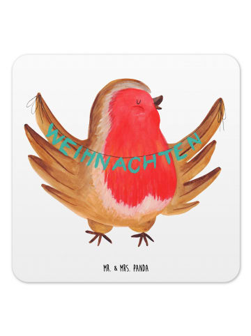 Mr. & Mrs. Panda Tischuntersetzer Rotkehlchen Weihnachten ohne S... in Weiß