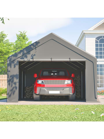 ABRIHOME Carport in Grau 4x7,6 m verzinkter Stahl UV beständig mit Rollup Fenstern