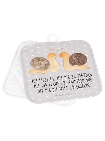 Mr. & Mrs. Panda 2er Set Topflappen  Schnecken Liebe mit Spruch in Grau Pastell