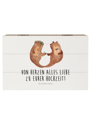 Mr. & Mrs. Panda Holzkiste Hochzeit Otter mit Spruch in Weiß