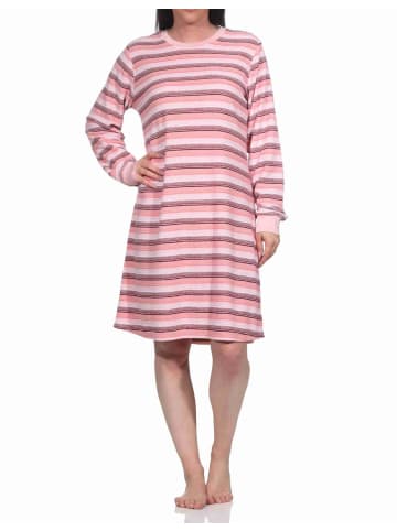 NORMANN Frottee Nachthemd langarm Bündchen Streifendesign - 76954 in rosa