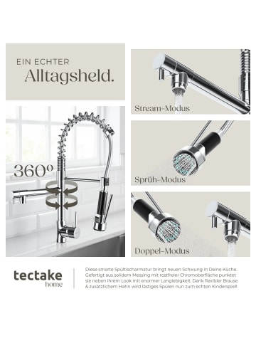 tectake Küchenarmatur  inklusive 2 Anschlussschläuche, grau