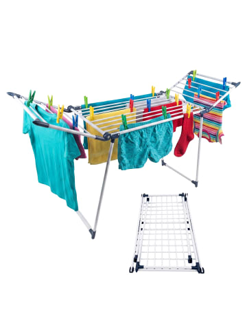 relaxdays Wäscheständer in Weiß/ Blau - (B)174 x (H)103 x (T)57 cm