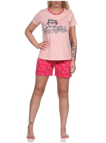 NORMANN Shorty Schlafanzug kurzarm Eulen und Punkten - 80037 in rosa