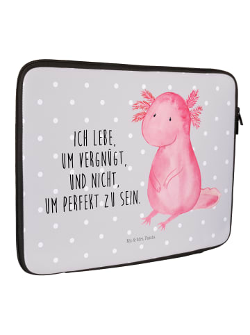 Mr. & Mrs. Panda Laptop Tasche Axolotl Niedlich mit Spruch in Grau Pastell