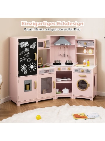 COSTWAY Kinderküche Holz in Rosa