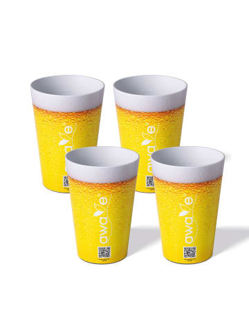 AWAVE Trinkbecher 500 ml rPET Set 4-teilig, mit Eichstrich in Gelb
