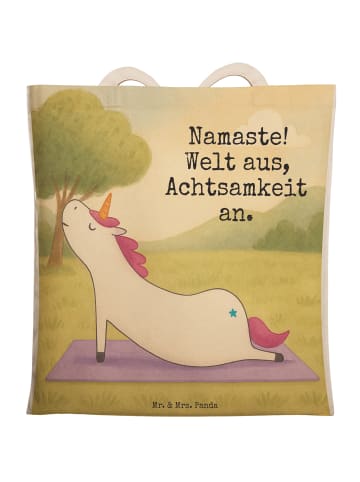 Mr. & Mrs. Panda Einkaufstasche Einhorn Yoga Design mit Spruch in Weiß