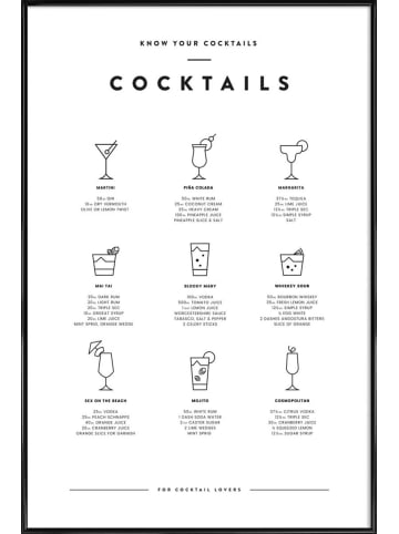 Juniqe Poster in Kunststoffrahmen "Cocktail chart" in Schwarz & Weiß