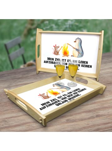 Mr. & Mrs. Panda Frühstückstablett Pinguin Lagerfeuer mit Spruch in Weiß