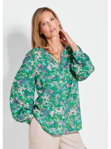 GOLDNER Bluse Florale Viskosebluse Langarm in grün / gemustert