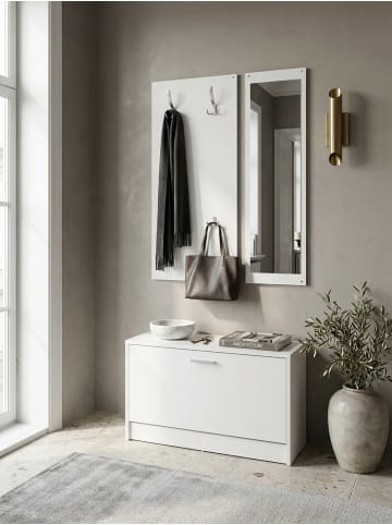 KADIMA DESIGN Wand-Garderobe SALERNO mit Spiegel & Schuhschrank Spanplatte weiß in Weiß