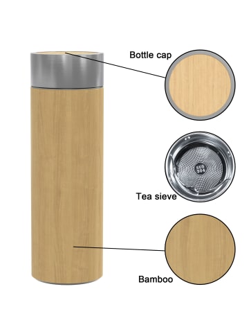 Intirilife Bambus Thermosflasche mit 350 ml in Braun