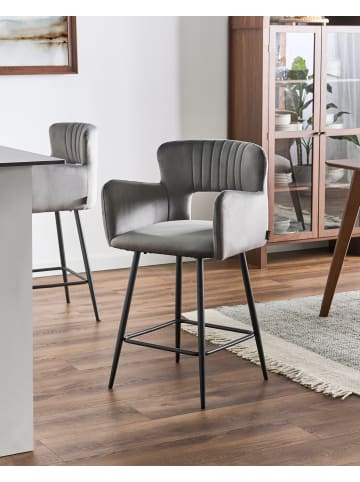 Beliani 2-tlg Barhocker SANILAC in Grau/Schwarz