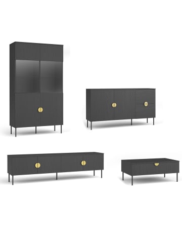 Feldmann-Wohnen Wohnzimmer-Set 4-teilig Mond anthrazit 565 / 66 / 187cm