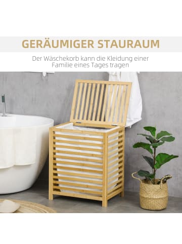 HOMCOM Wäschekorb-50L x 36B x 60H cm-Naturholz