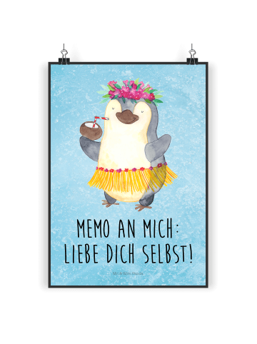 Mr. & Mrs. Panda Poster Pinguin Kokosnuss mit Spruch in Eisblau