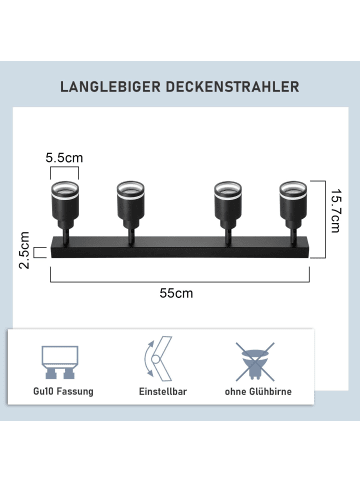 ZMH Deckenleuchte in schwarz 4-flammige GU10 Modern Deckenspots Metall