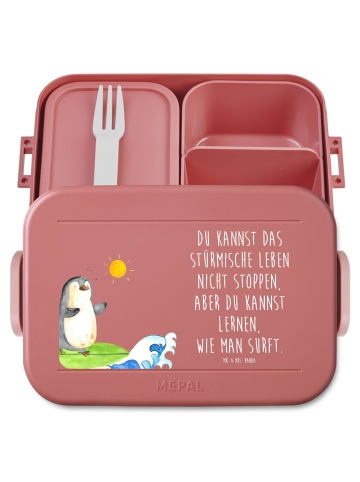 Mr. & Mrs. Panda Lunchbox Pinguin Surfer Motiv mit Spruch in Rot Pastell
