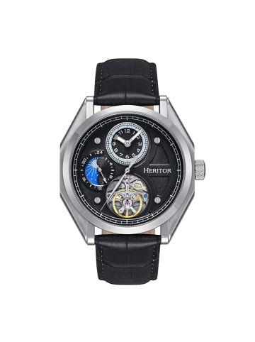 Heritor Antoni Lederarmbanduhr in Silver/Black/Black