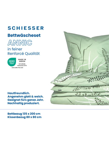 Schiesser Bettwäsche-Set Annic feines Botanik-Print in Lindgrün