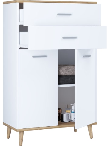 VCM Holz Badmöbel Sideboard Kommode Bad Schrank Landos in Weiß / Honig-Eiche