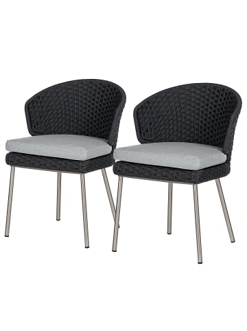 home24 Designer Gartenstuhl Desha 2er-Set in Schwarz-Grau