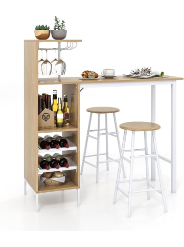 COSTWAY Bartisch mit Barhocker Set in Beige
