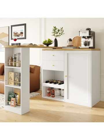 ABRIHOME 360° drehbarer Bartisch mit 2 Schubladen und Schiebetürschrank in Weiß
