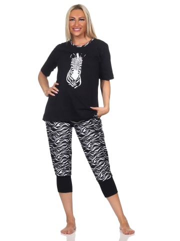 NORMANN Kurzarm Schlafanzug Capri Pyjama Shorty - 84876 in schwarz
