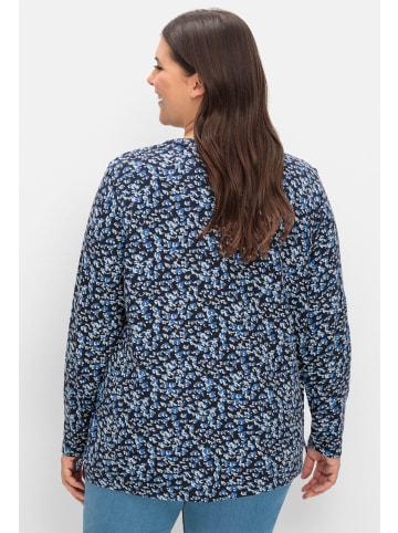 sheego Langarmshirt in tiefblau-gemustert