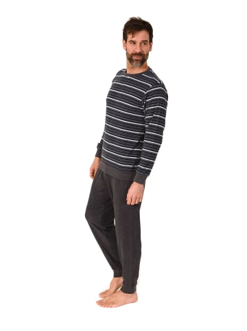 NORMANN Langarm Schlafanzug Frottee Bündchen in anthrazit