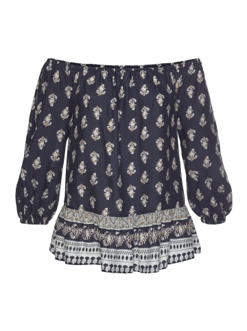 Vivance Carmenbluse in blau-bedruckt