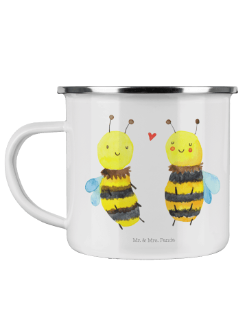 Mr. & Mrs. Panda Camping Emaille Tasse Biene Verliebt ohne Spruch in Weiß