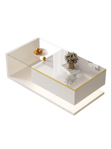 ABRIHOME Couchtisch in Hochglanz Weiß mit Glasplatte und LED Beleuchtung