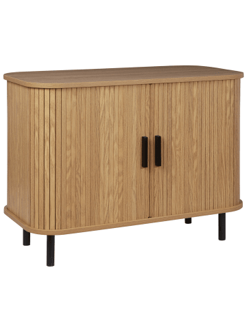 Beliani Sideboard BRADLEY in Heller Holzfarbton/Schwarz - (W) 80 x (H) 60 x (L) 40 cm